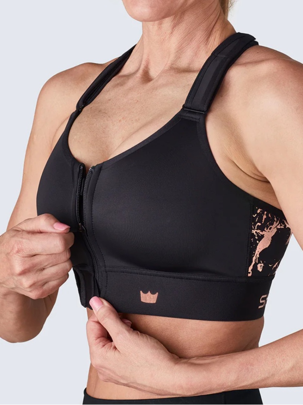 SHEFIT Flex Medium Impact Sports Bra Black Rose Gold Size XL 1Luxe
